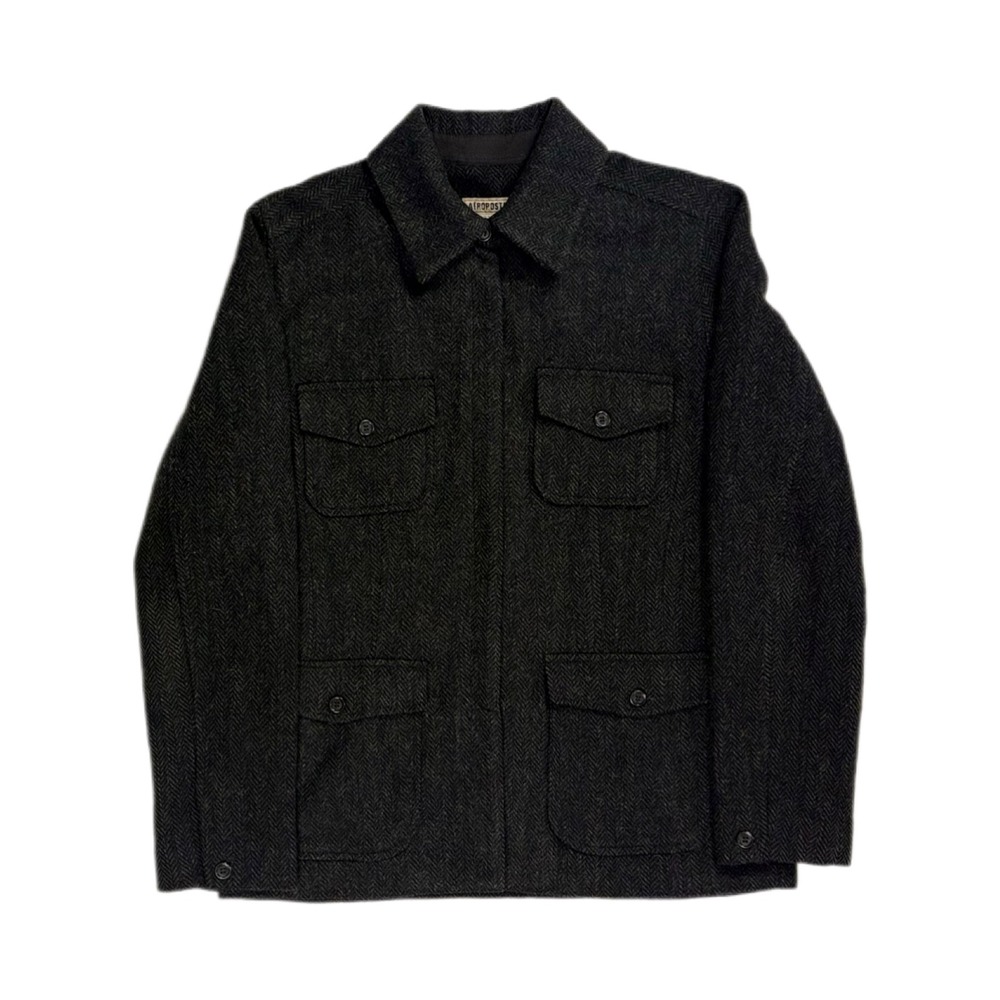 Vtg Aeropostale wool grey green herringbone tweed flannel shirt women medium